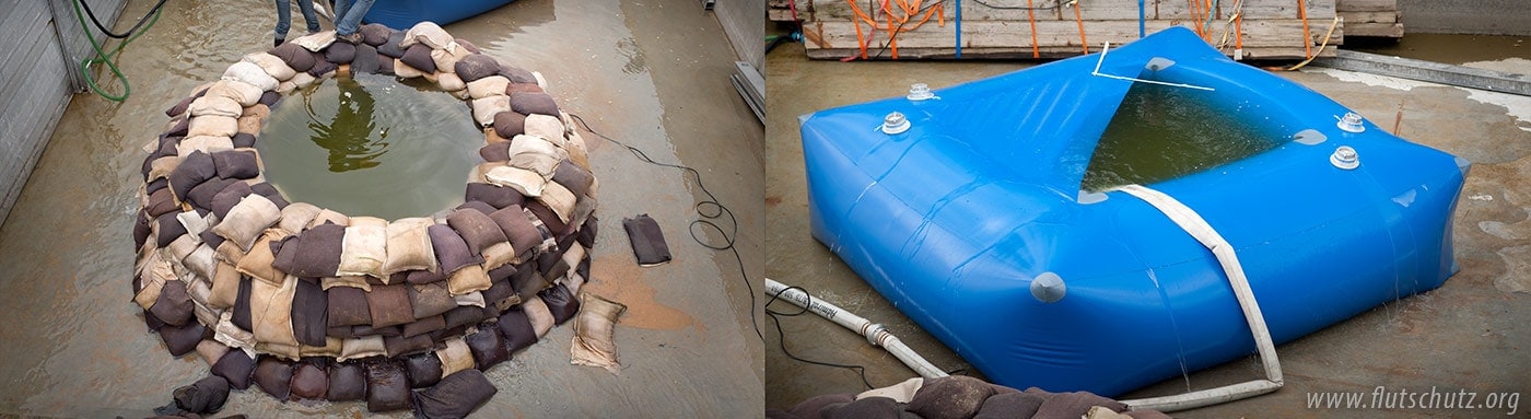 Foto © by Flutschutz Flutschutz, Sandsackersatzsysteme Hochwasserschutz, Quellkaden, Schlauchlastfilter, Auflastfilter, Deichverteidigung, Grundbruch, Böschungsbruch, Deiche, Sickerwasseraustritt